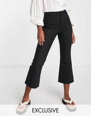 Stradivarius cropped tailored flare trousers in black