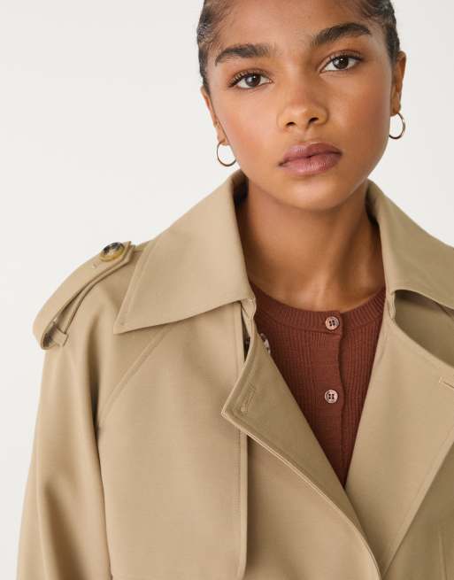 Stradivarius cropped tailored trench coat in khaki, 2 of 4