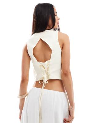 Stradivarius Cropped Tie Back Vest In Yellow