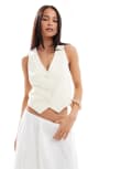 [Stradivarius] Stradivarius cropped tie back waistcoat in buttermilk-Yellow L YELLOW