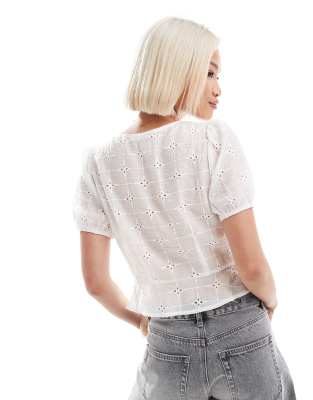 Stradivarius Cropped Tie Front Puff Sleeve Blouse