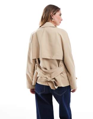 Stradivarius Cropped Trench Coat In Neutral