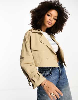 Stradivarius cropped trench coat in camel