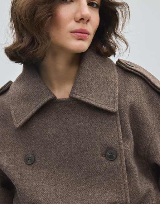 Stradivarius Cropped trench jacket in brown, 4 of 7