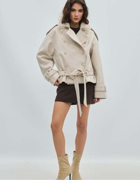 Stradivarius Cropped trench jacket in ecru - view 1