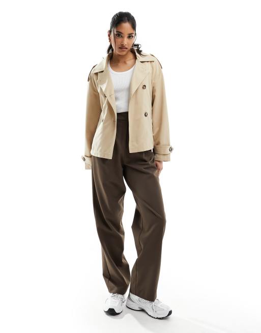 Stradivarius - Cropped trenchcoat i beige