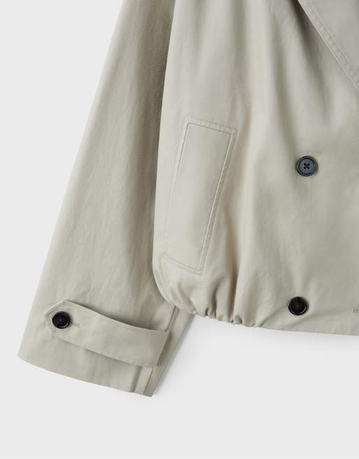 Stradivarius cropped trenchcoat met sjaalkraag in stone, 7 van 7