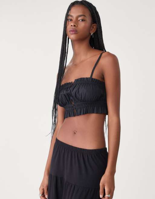Stradivarius cropped vest top in black