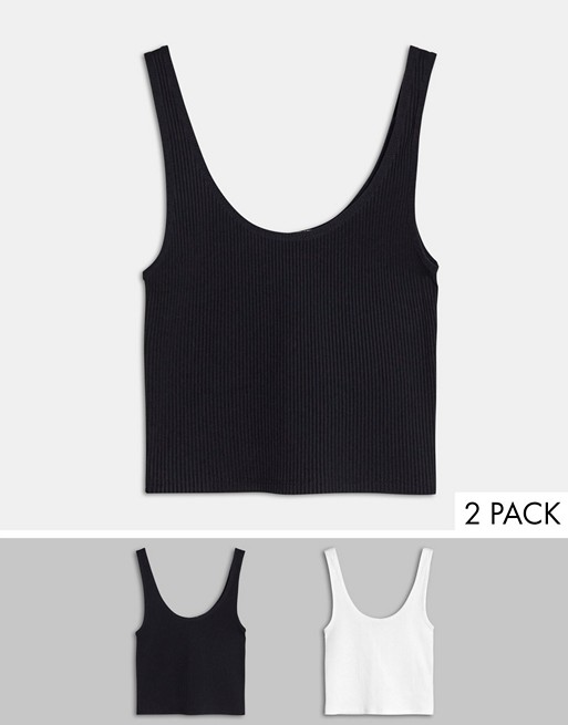 Stradivarius cropped vest top multi pack in black & white