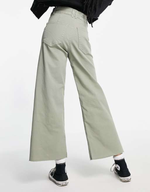 Stradivarius cropped wide-legged jean in washed khaki, 2 of 4