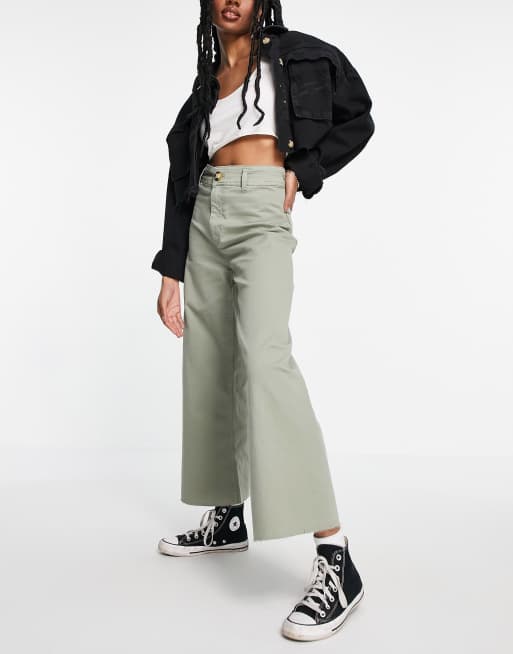 Stradivarius cropped wide-legged jean in washed khaki, 4 of 4