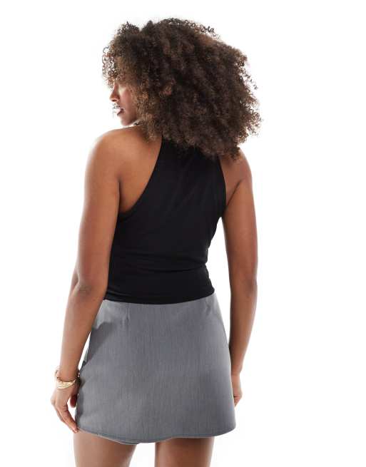 Stradivarius cross body halter top in black