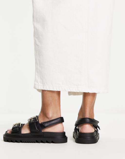 Buckle Strap - Black and White Leather Sandals