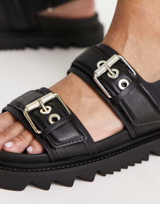 Black chunky shop buckle sandals