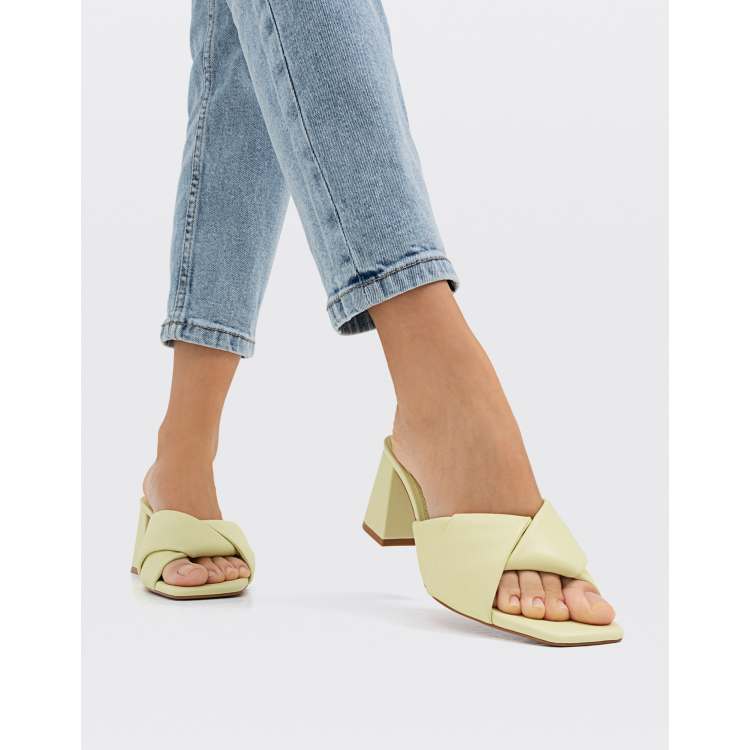 Stradivarius cross strap mules in light lime | ASOS