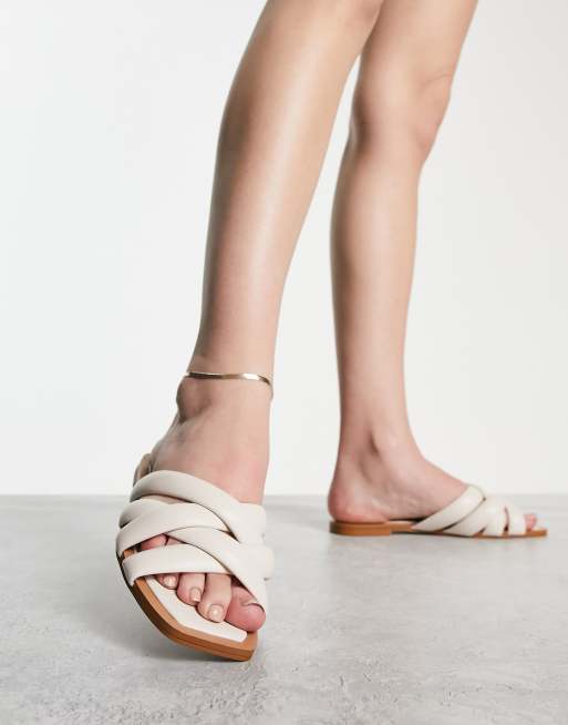 Stradivarius cross strap sandal in ecru | ASOS