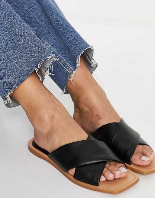 Stradivarius cross strap sandals in black