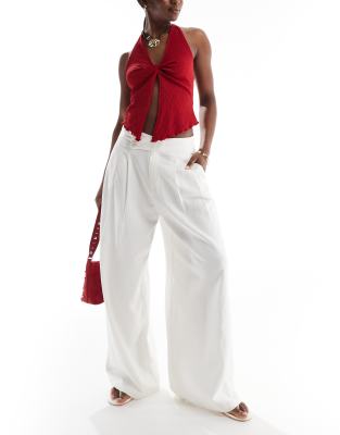 Stradivarius Cross Waist Pants In White