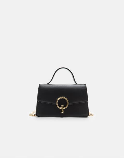 Stradivarius Crossbody bag with a round clasp in black, 3 of 4