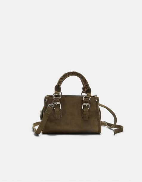 Stradivarius Crossbody bag with braided strap in khaki - view 1