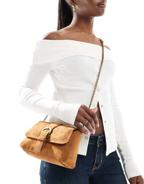 Stradivarius crossbody bag with buckle in camel - view 1