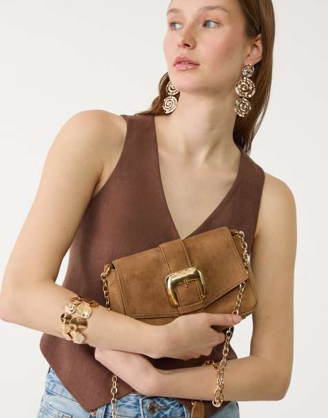 Stradivarius crossbody bag with buckle in caramel - view 1