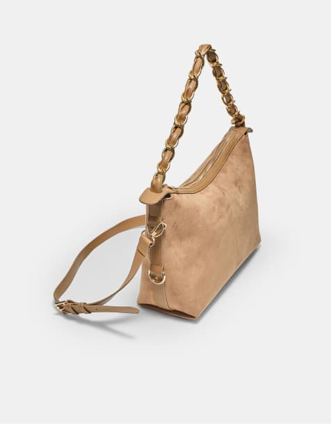 Stradivarius Crossbody bag with chain detail in beige - view 1