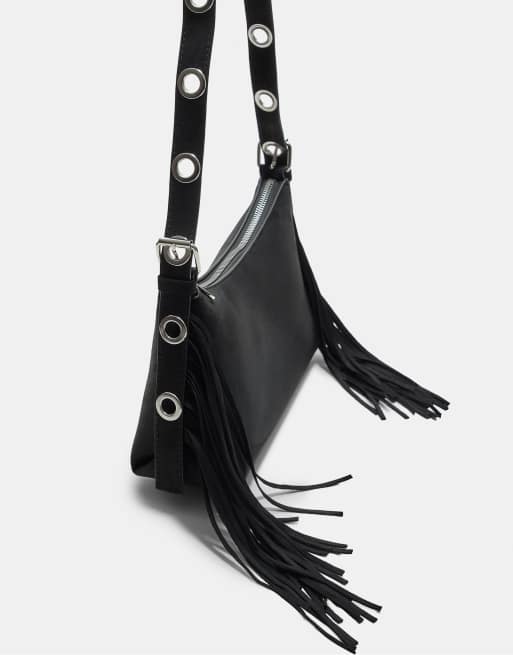 Stradivarius Crossbody bag with fringing in black, 3 of 3