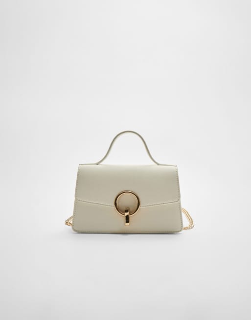 Stradivarius crossbody bag with round clasp in white, 2 of 4