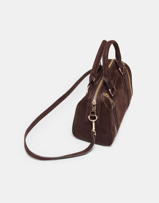 Stradivarius Crossbody bag with zip details in brown, 2 of 3