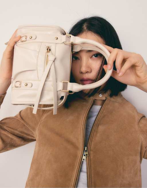 Stradivarius - Crossbody bowlingtas met rits in ecru, 2 van 4
