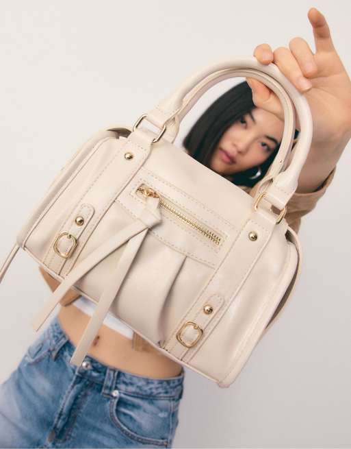 Stradivarius - Crossbody bowlingtas met rits in ecru, 3 van 4