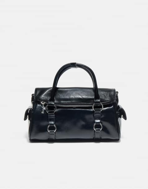 Stradivarius crossbody bowlingtas met rits in zwart - view 1