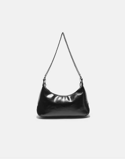 Stradivarius - Crossbody tas met kettingen in zwart - view 1