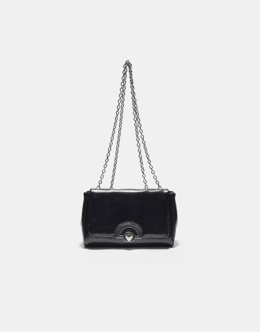 Stradivarius - Crossbody tas met leereffect en gesp in zwart