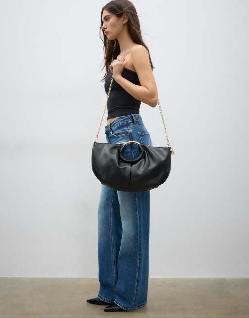 Stradivarius - Crossbody tas met metalen handvat in zwart, 4 van 4