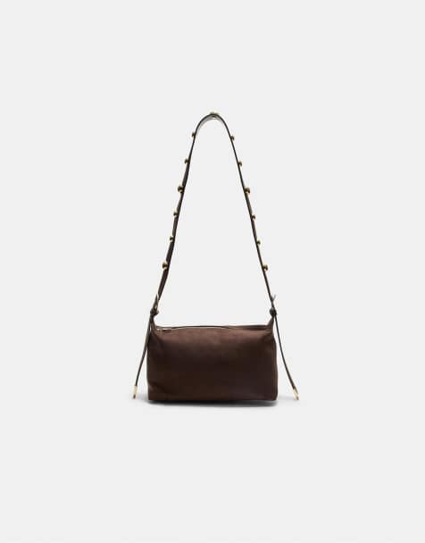 Stradivarius - Crossbody tas met studs in bruin - view 1