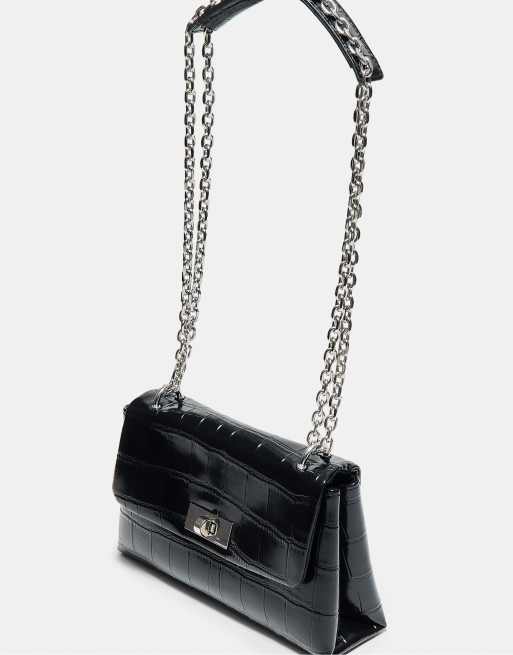 Stradivarius Crossbody-Tasche in Schwarz mit harter Oberfläche in Kokosoptik, 4 von 4