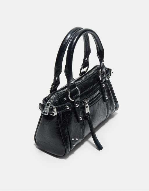 Stradivarius crossbody-taske med nitter og lomme i sort, 4 af 4