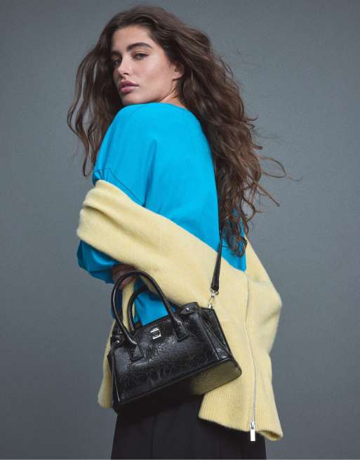 Stradivarius crossbody tote tas met sluiting in zwart, 3 van 4
