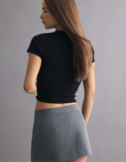Stradivarius Crossover mini skort in grey melange, 3 of 7