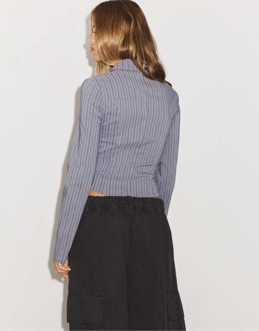 Stradivarius crossover overhemd met knoopsluiting in donkergrijs, 3 van 7