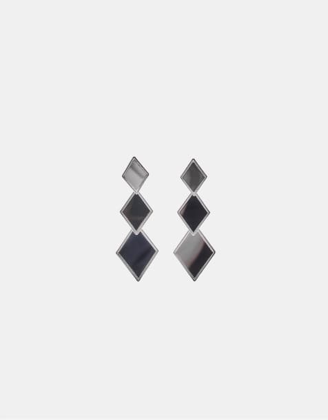 Stradivarius Crystal effect rhombus earring in grey - view 1