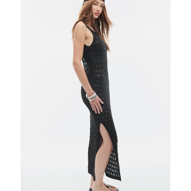 Stradivarius Cutwork knit dress in black