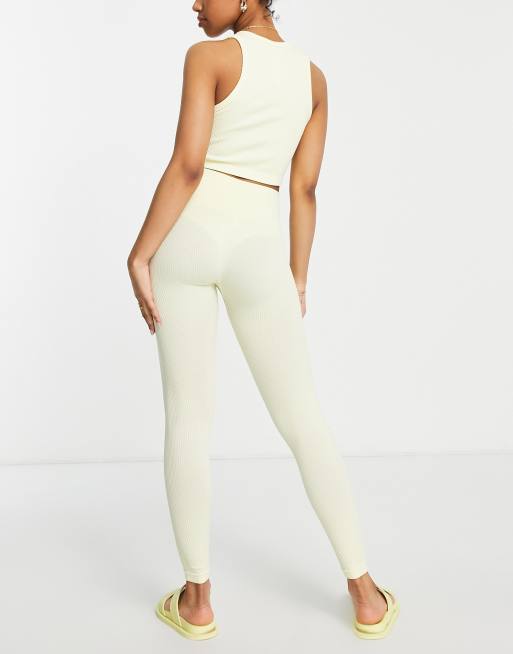 Stradivarius – Cytrynowe prążkowane legginsy bezszwowe – Część zestawu, 4 z 4