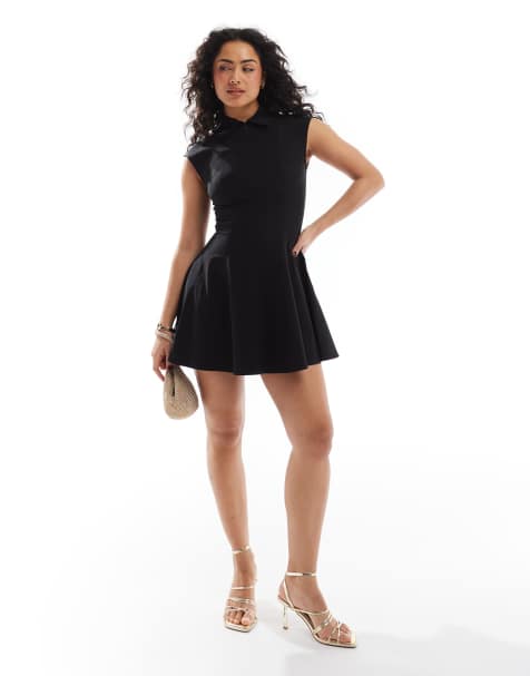 Stradivarius – Czarna trapezowa sukienka mini z zapięciem na suwak - view 1