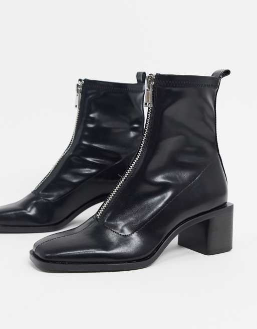 Stradivarius – Czarne botki do kostki z suwakiem