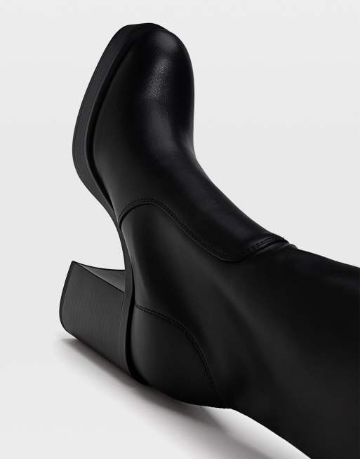 Stradivarius – Czarne botki z elastyczna cholewką na platformie i obcasie , 4 z 4