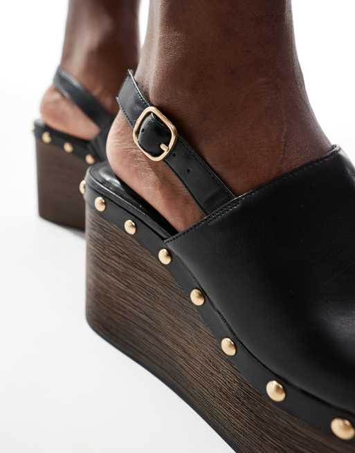 Stradivarius – Czarne buty na koturnach z imitacji skóry z ćwiekami, 3 z 4