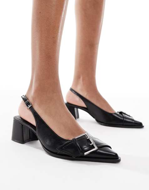 Stradivarius – Czarne buty na obcasie z paskiem za piętą i klamrą - view 1
